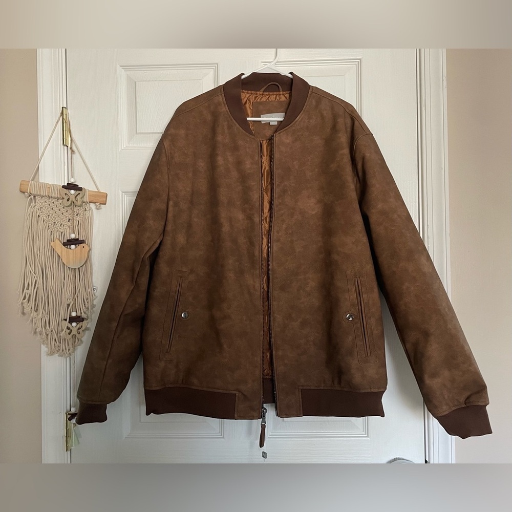 NWT Paulo Solari Men's Brown Faux Leather Quilted Jacket 99% Cotton Size XXL